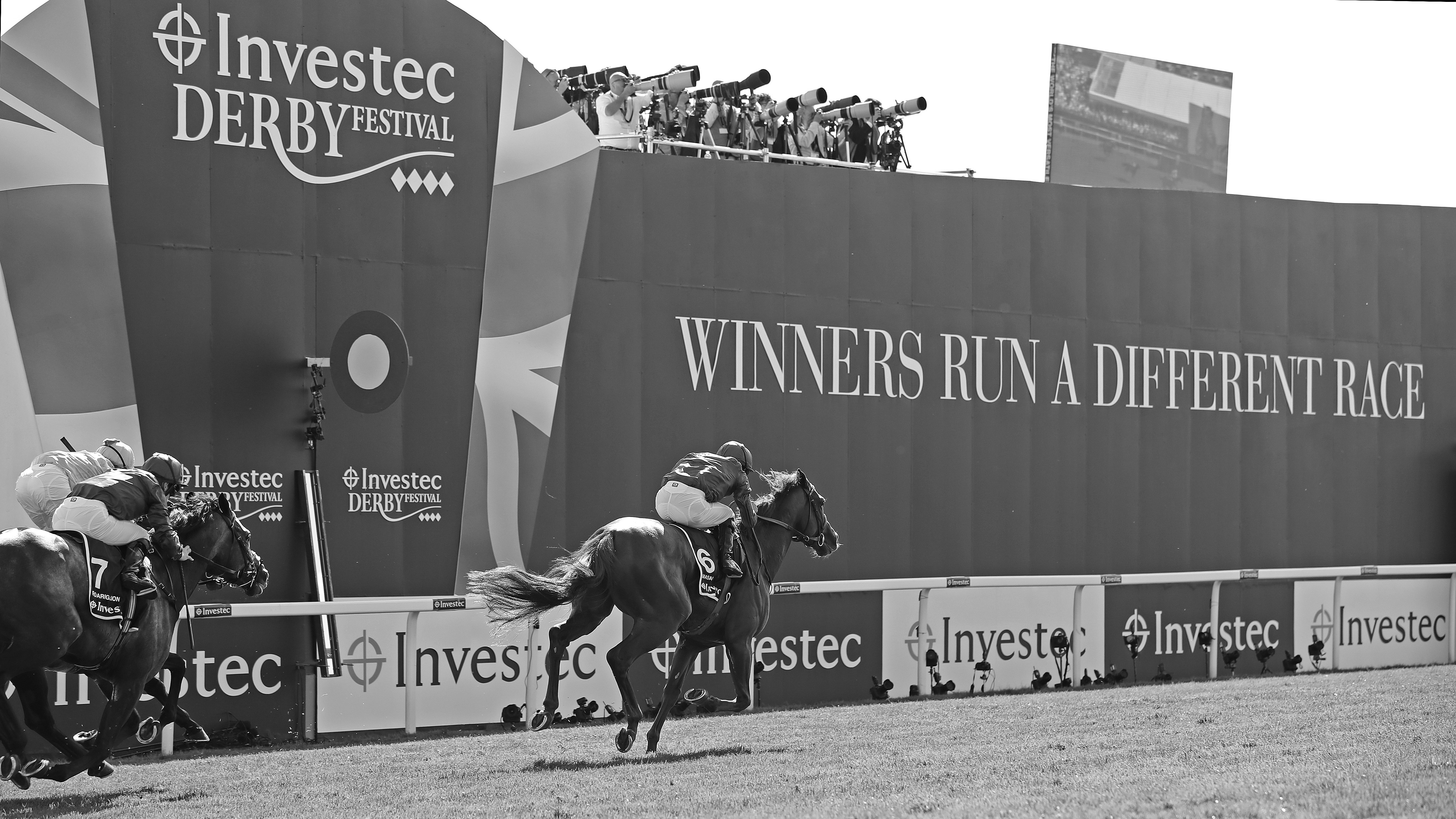 Masar winning the 2018 Investec Epsom Derby taken by Debbie Burt